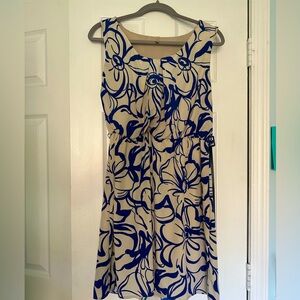 Business Dress Floral Blue & White. Large. Brand: Poema. Sleeveless. Belt.